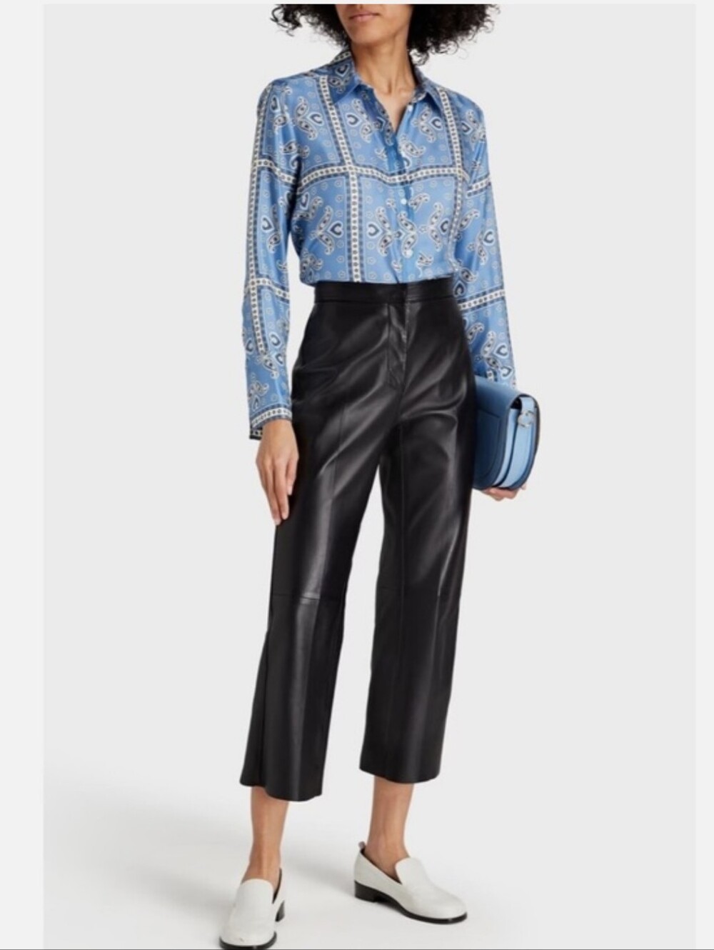 Sandro Blue Paisley Bandana Print Button-Up 100% Silk Top Size 1 (Small)